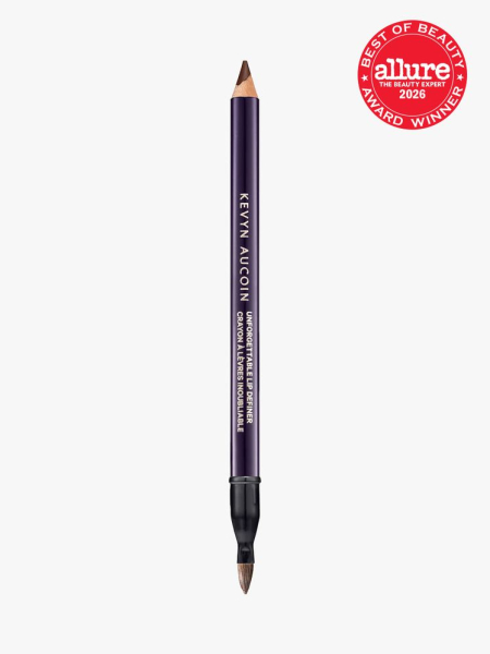 Kevyn Aucoin Beauty Unforgettable Lip Definer purple lip liner on light gray background with red Allure Best of Beauty seal in the top right corner