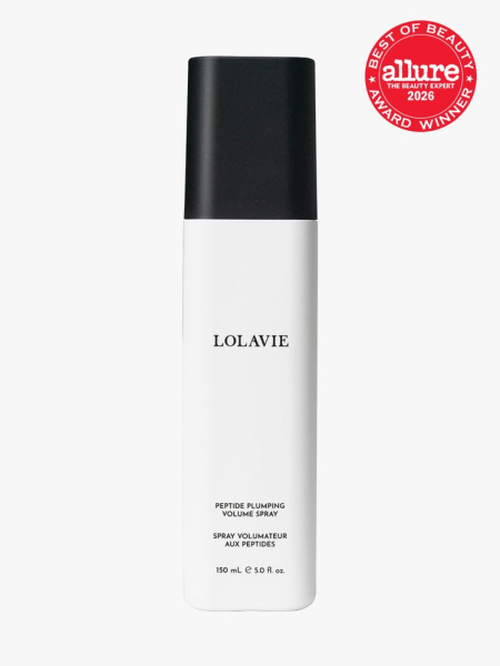 LolaVie Peptide Plumping Volume Spray in branded component on a light gray background with the 2026 best of beauty seal in the top right corner