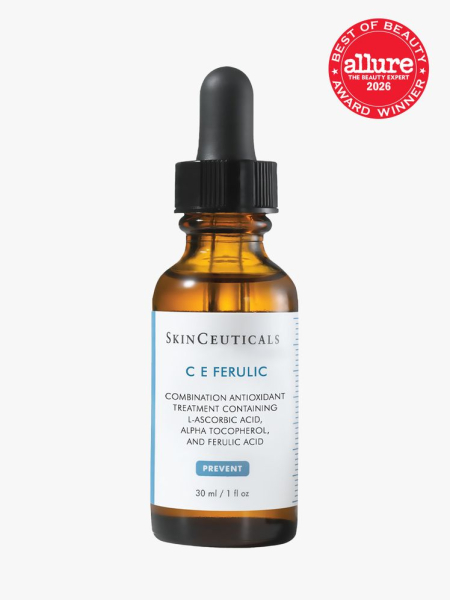 SkinCeuticals C E Ferulic in branded component on a light gray background with the 2026 best of beauty seal in the top right corner