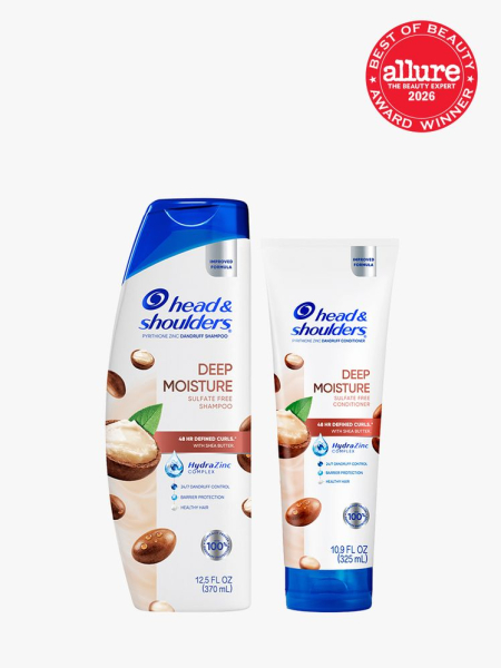 Head & Shoulders Sulfate-Free Shea Butter Shampoo and Conditioner in branded components on a light gray background with the 2026 best of beauty seal in the top right corner