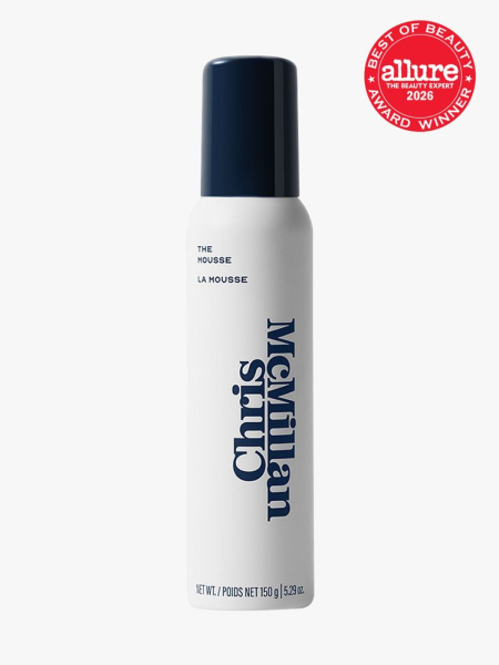 Chris McMillan The Mousse in branded component on a light gray background with the 2026 best of beauty seal in the top right corner