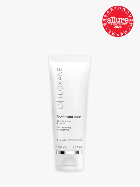 Teoxane RHA Mask in branded tube component on a light gray background with the 2026 best of beauty seal in the top right corner
