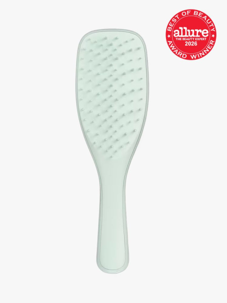 Tangle Teezer The Ultimate Detangler Extra Gentle mint hairbrush on light gray background with red Allure Best of Beauty seal in the top right corner