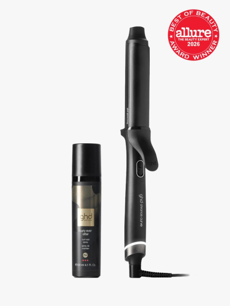GHD Chronos Curve Grand Iron in branded component on a light gray background with the 2026 best of beauty seal in the top right corner