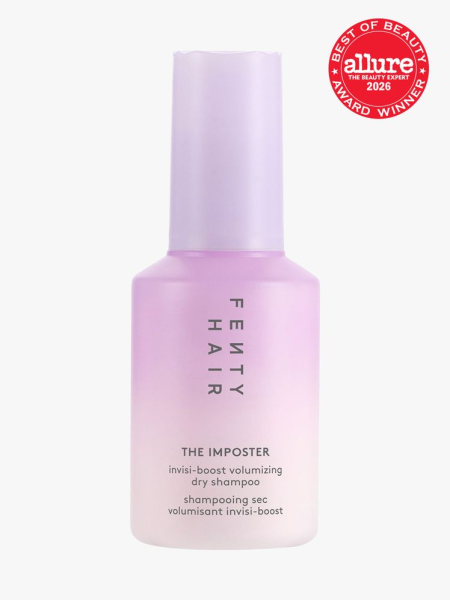 Fenty Hair The Imposter Invisi-Boost Volumizing Dry Shampoo in branded component on a light gray background with the 2026 best of beauty seal in the top right corner