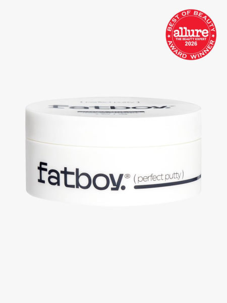 Fatboy Perfect Putty in branded tub component on a light gray background with the 2026 best of beauty seal in the top right corner