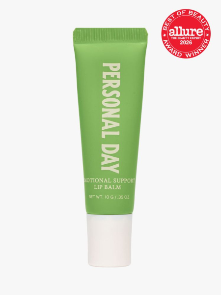 Green container of Personal Day Emotional Support Lip Balm with white cap