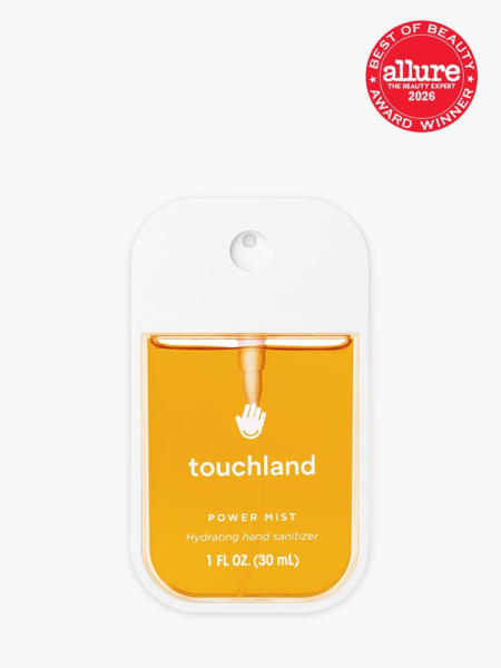 Touchland Hand Sanitizer in branded component on a light gray background with the 2026 best of beauty seal in the top right corner