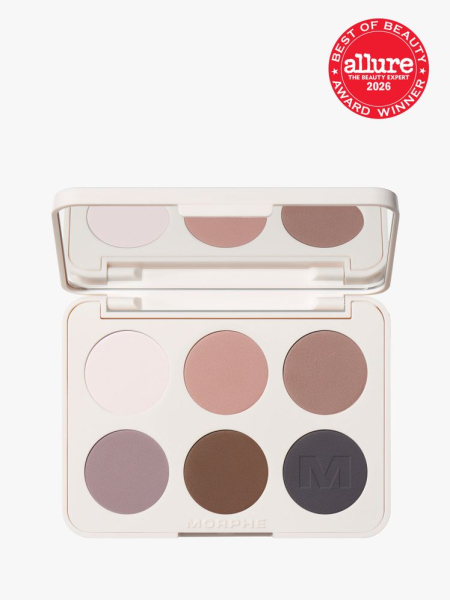 Morphe ChromaPlus 6-Pan Eyeshadow Palette with Allure Best of Beauty stamp in the top right corner on a light gray background