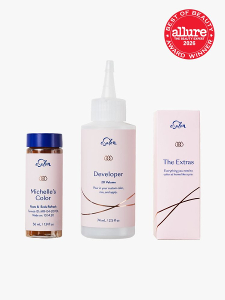 eSalon Custom Hair Color Set in multiple branded components on a light gray background with the 2026 best of beauty seal in the top right corner