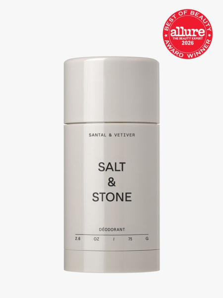 Salt & Stone Santal & Vetiver Deodorant in branded component on a light gray background with the 2026 best of beauty seal in the top right corner