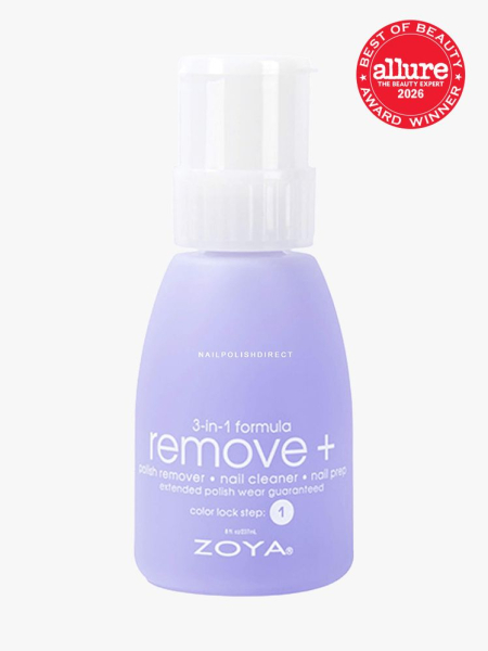 Zoya Remove Plus Nail Polish Remover in branded component on a light gray background with the 2026 best of beauty seal in the top right corner